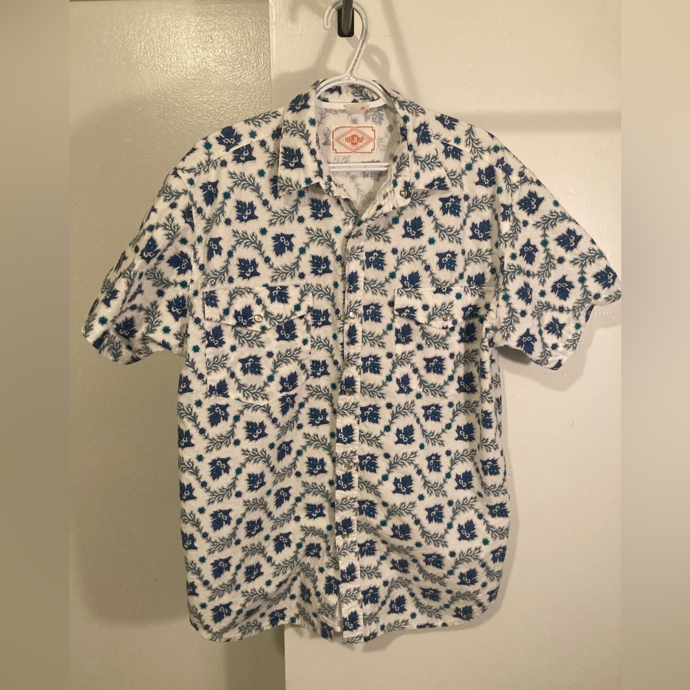 Blue Floral Men's Shirt with pearl snaps